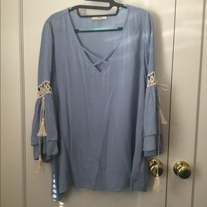 Powder Blue Bell Sleeve Blouse